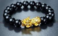 黑曜石配黄金貔貅图片：时尚与传统并存